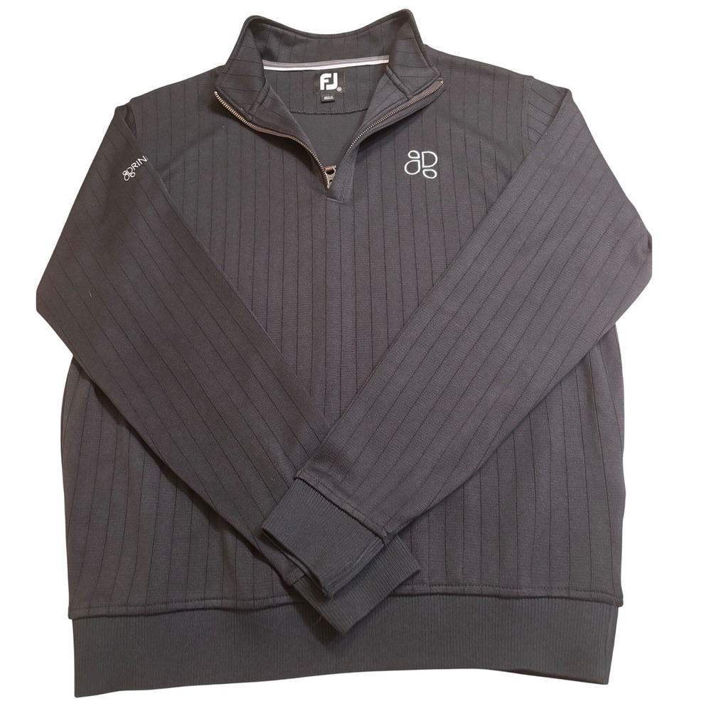 Footjoy 1/4 Zip Pullover Mens M Black Excellent Ribbed Knit Performance Golf Top